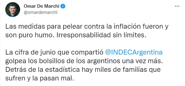 Omar De Marchi, dirigente del Pro, criticó las medidas económicas.