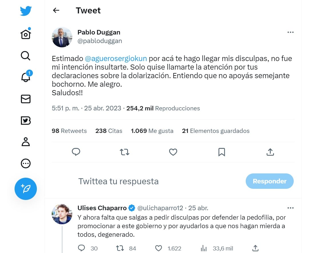 Pablo Duggan le pidió disculpas al Kun Agüero.