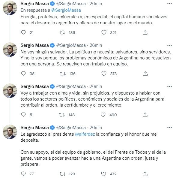 Sergio Massa agradeció a Alberto Fernández por la designación como ministro de Economía (Twitter @SergioMassa)