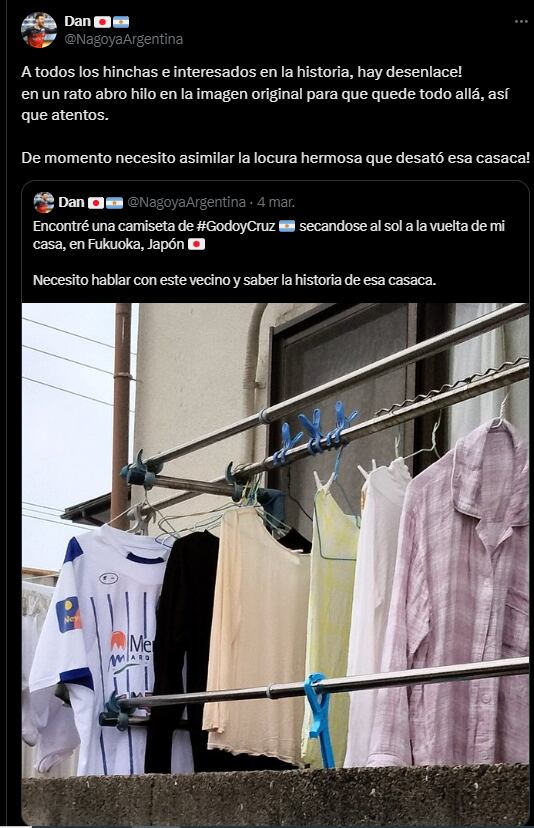 Fin del misterio: Se supo quién es el dueño de la camiseta del Tomba fotografiada en Japón y que es viral. Foto: X @NagoyaArgentina