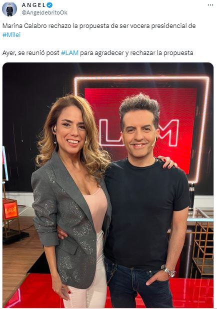 Marina Calabró rechazó la propuesta del nuevo presidente argentino.