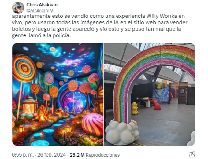 La decepcionante puesta en escena de Willy's Chocolate Experience. 
 Foto: Redes Sociales / X.