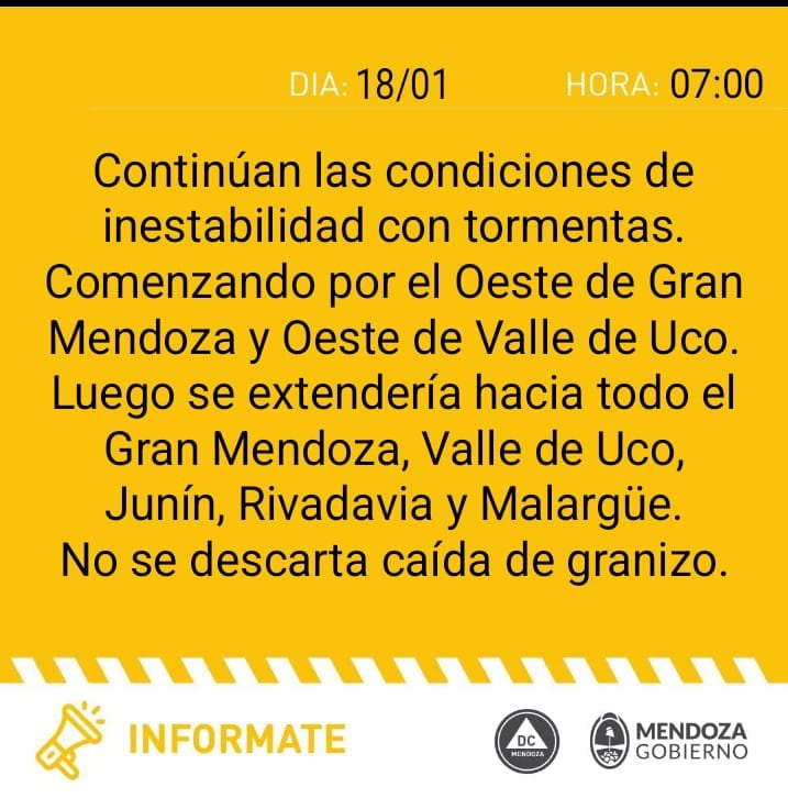 Alerta por tormentas y caída de granizo