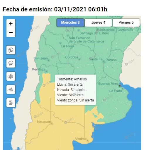 Alerta amarillo del SMN por tormentas en Mendoza (03/11/21) 