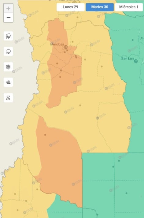 Alerta por Zonda y nevadas en cordillera en la provincia.
