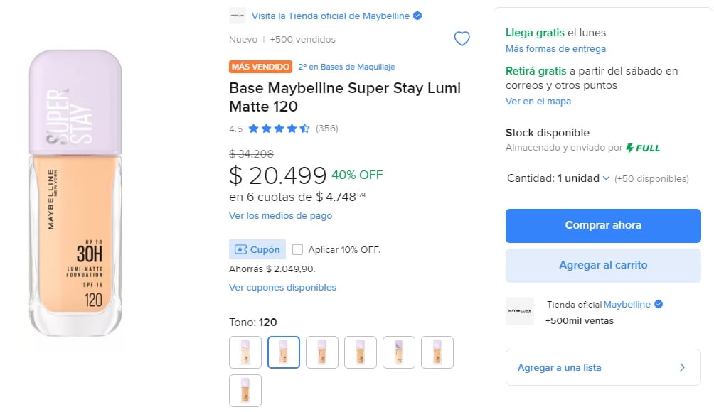 El mismo modelo en Matte 120 se vende en Mercado Libre por $20.499 argentinos.