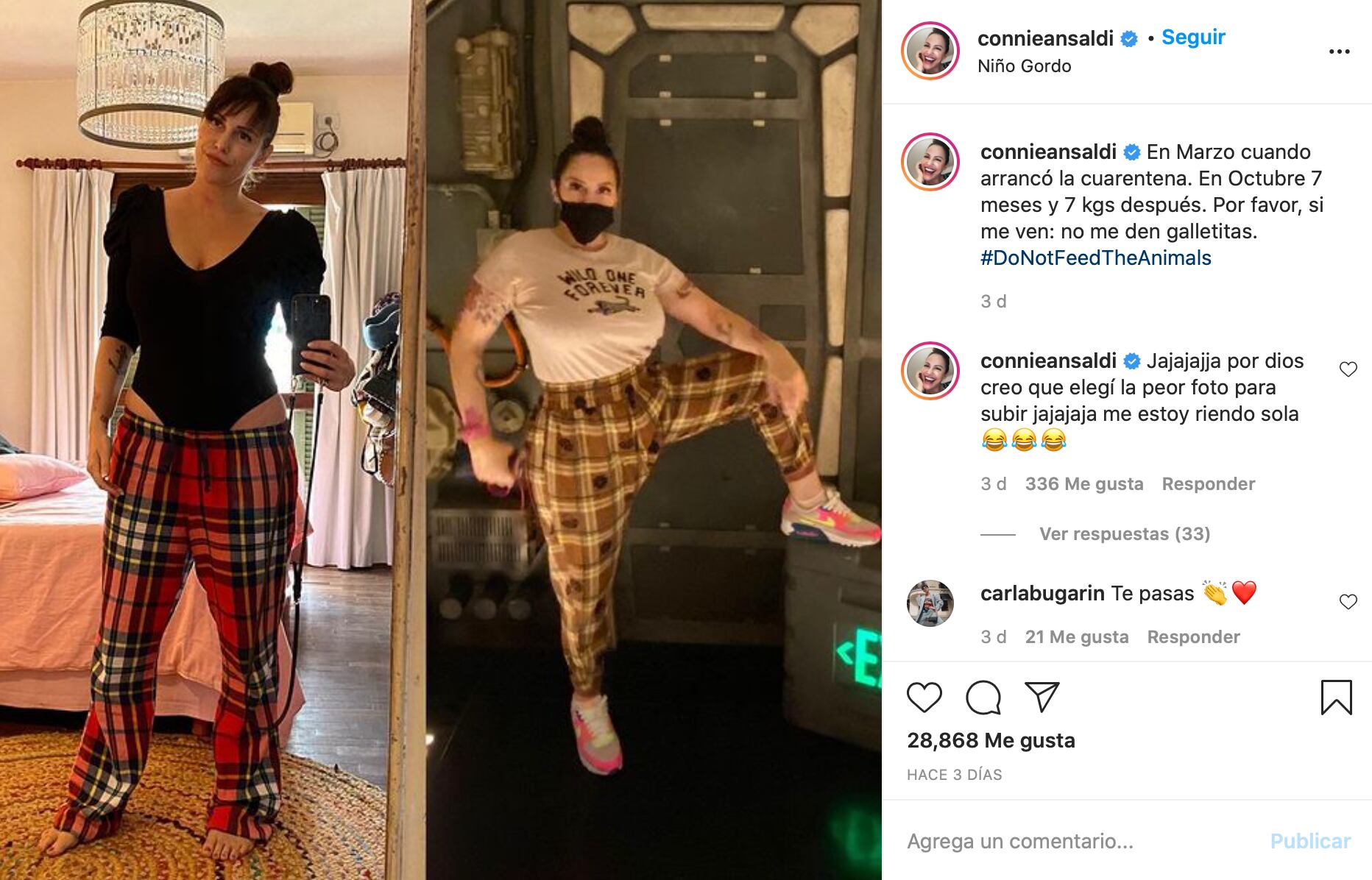 La foto del "cambio" de Connie y su divertido comentario sobre las fotos.