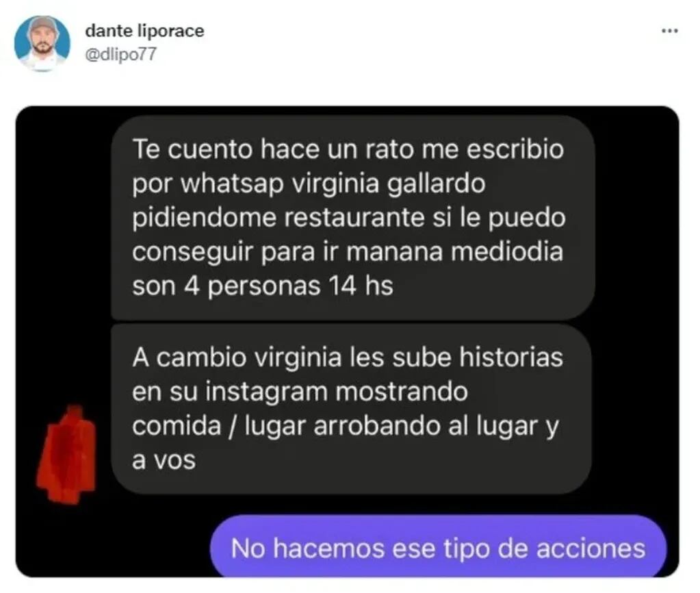 Dante Liporace escrachó también a Virginia Gallardo