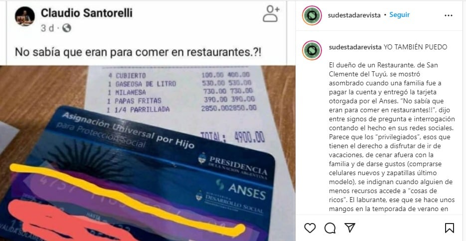 El empresario fue repudiado tras publicar un posteo criticando una pareja que pagó una cena con la tarjeta de la AUH.