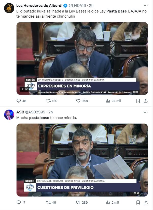 Los memes de ambos lados por la frase “Ley Pasta Base” del diputado Tailhade