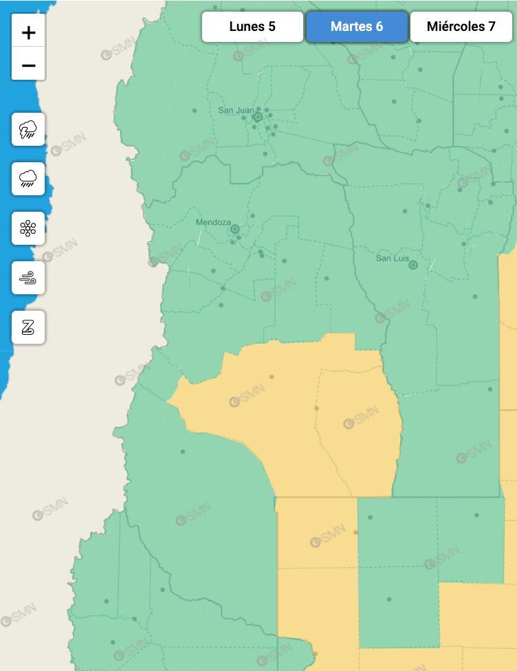 Alerta amarilla en General Alvear y San Rafael: fenómenos meteorológicos con capacidad de daño y riesgo.