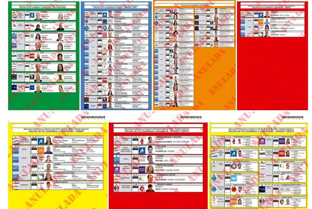 Modelos de boletas únicas de Santa Fe para las distintas categorías.