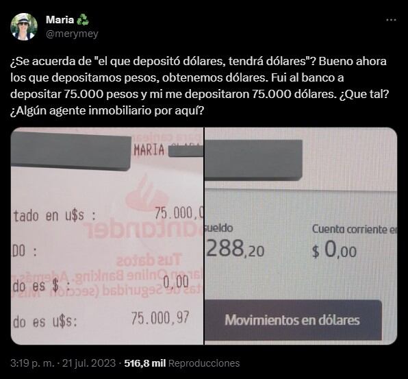 El tuit viral de María. Foto: captura Twitter.