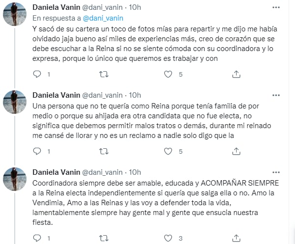 Daniela Vanin se volcó a su cuenta de Twitter para hablar sobre su mala experiencia con una coordinadora.