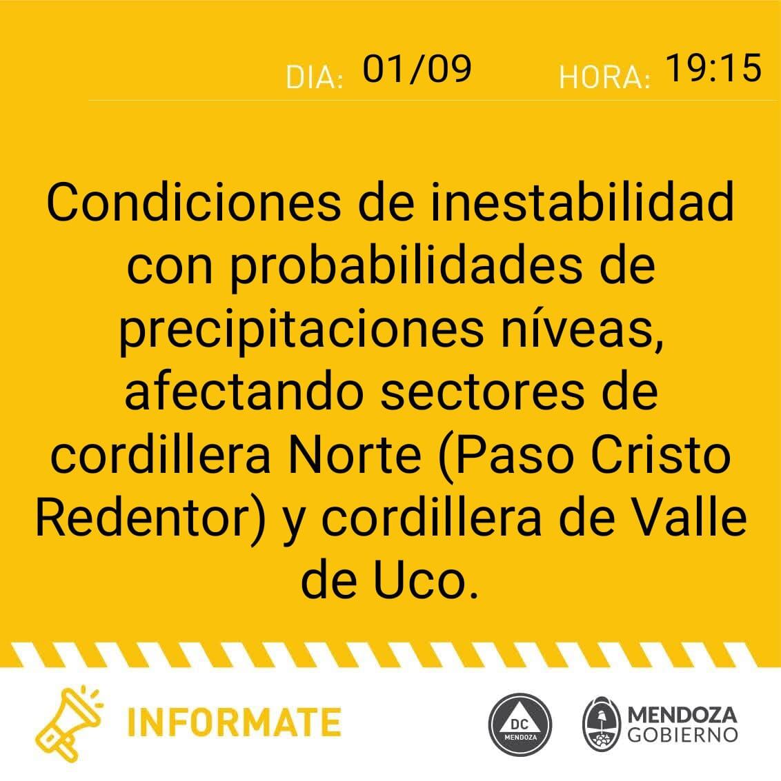 Defensa Civil emitió alerta amarilla por condiciones de inestabilidad en alta montaña.