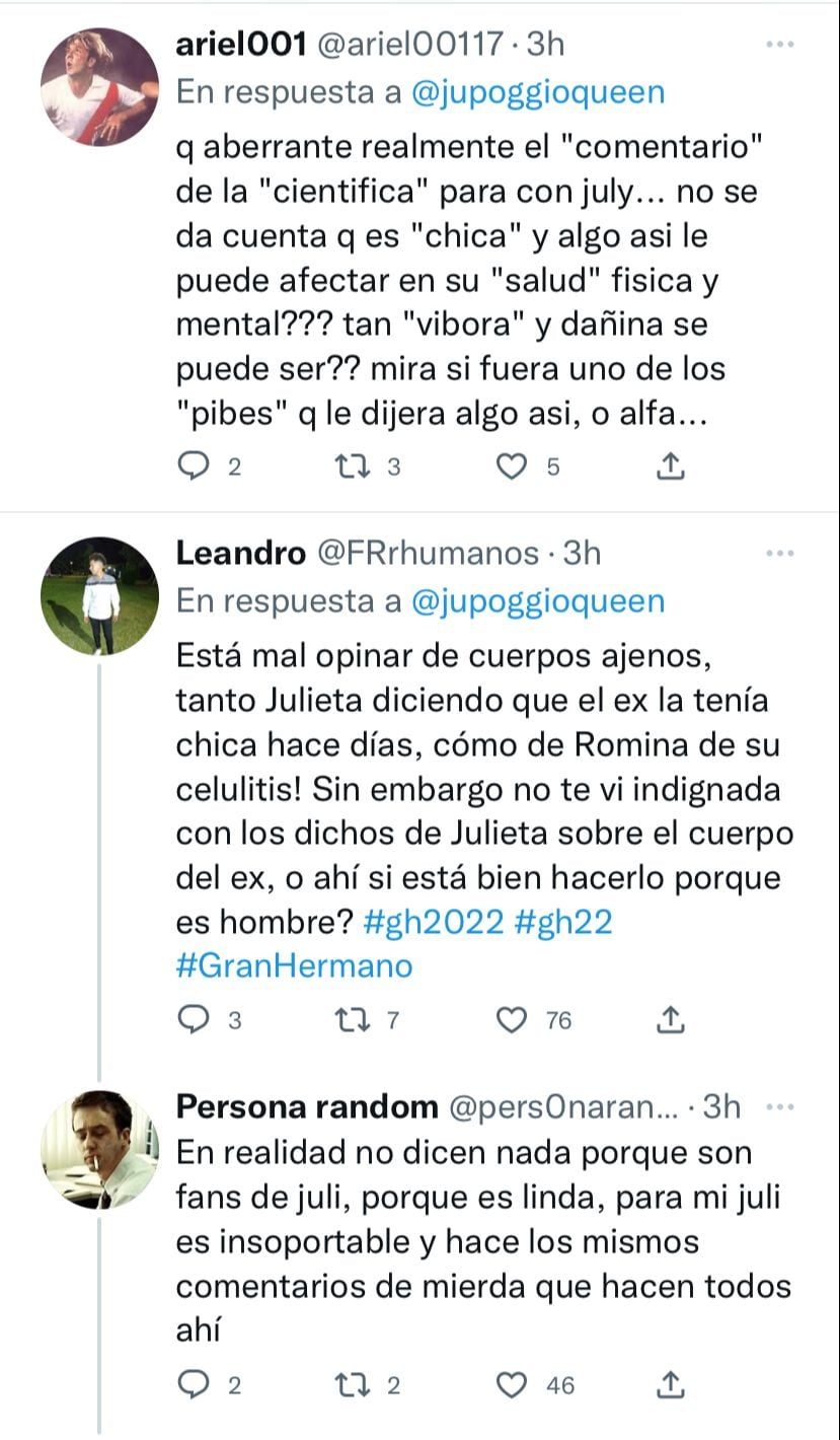 Romina hizo un comentario polémico sobre el cuerpo de Julieta.