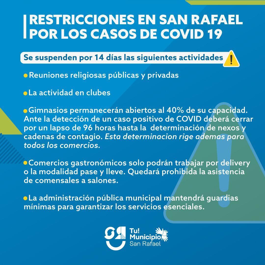 San Rafael impuso varias restricciones ante el aumento de coronavirus en del departamento. 