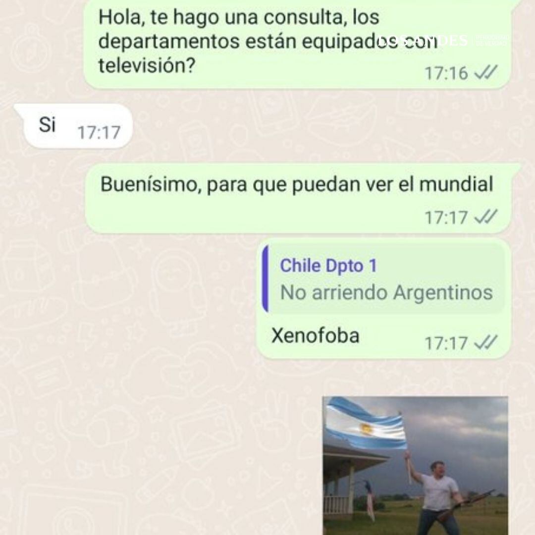 La conversación por WhastAspp de una argentina con una chilena que no quiso alquilarle un departamento".