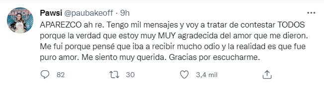 El agradecimiento a quienes la apoyaron.