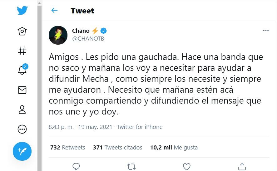 El mensaje de Chano para sus fans.