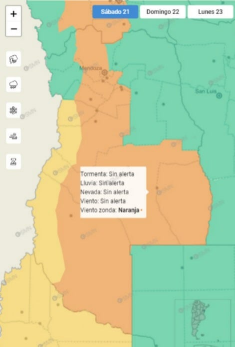 Alertas por viento Zonda en Mendoza / 21 de septiembre