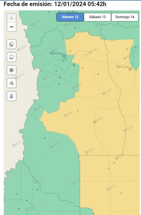 Alerta amarilla por tormentas en Mendoza (SMN)