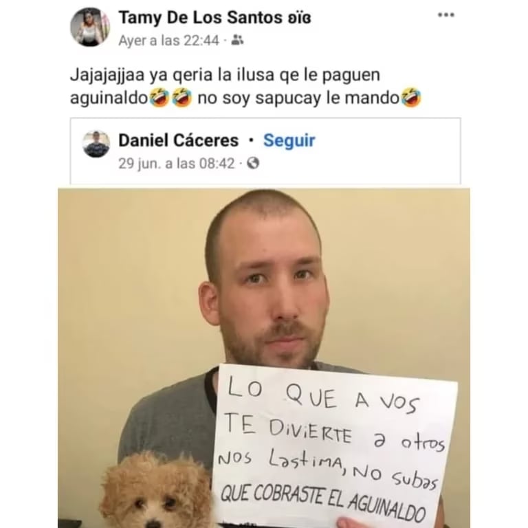 El meme que Tamara compartió en su cuenta privada de Facebook. Gentileza.