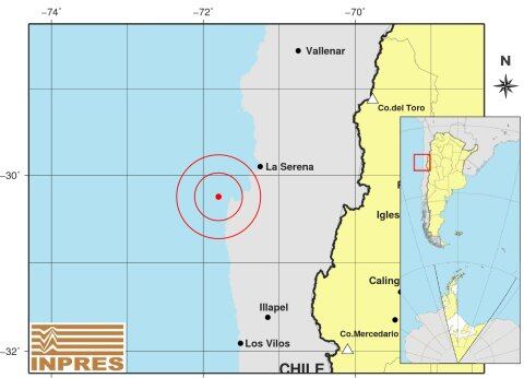 Un sismo de 6.6 grados se registró en Coquimbo. Fuente Inpres.