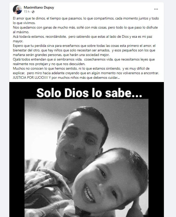 El mensaje del tío de Lucio Dupuy antes de la sentencia por el crimen (Facebook)