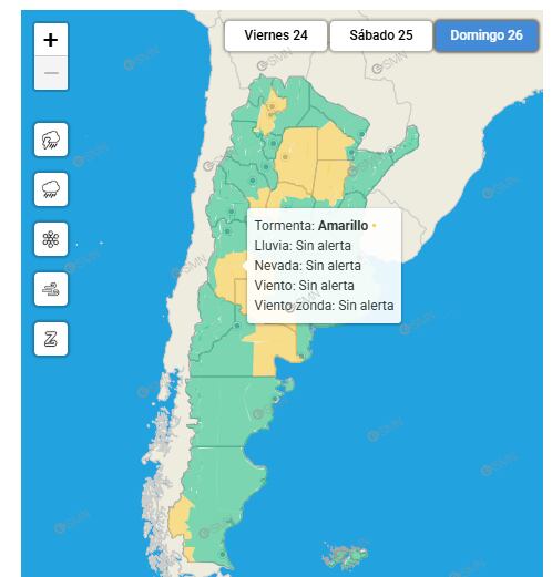 Alerta del SMN para el domingo