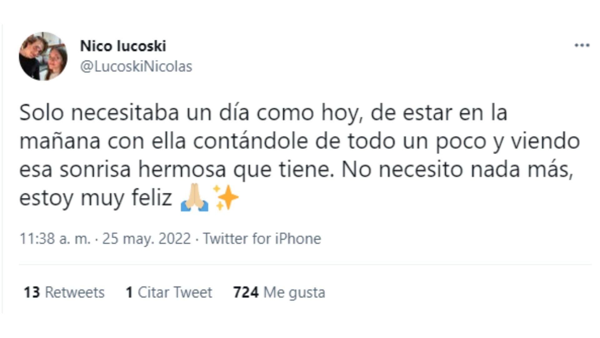 El alentador mensaje del hermano de Giuliana Lucoski: “No necesito nada más, estoy muy feliz”.