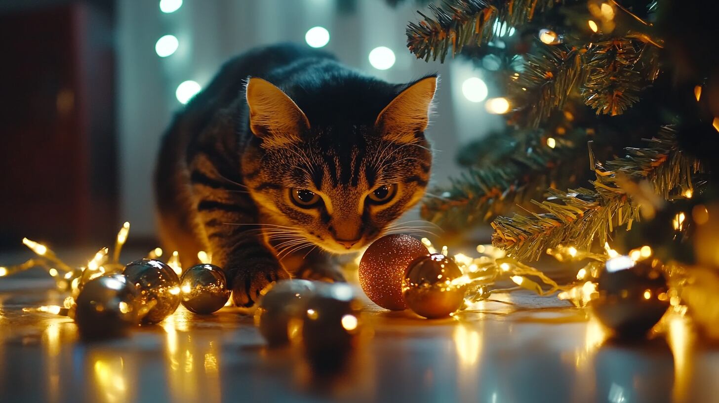 Esta es la manera de que tu gato no destruya el árbol de Navidad.