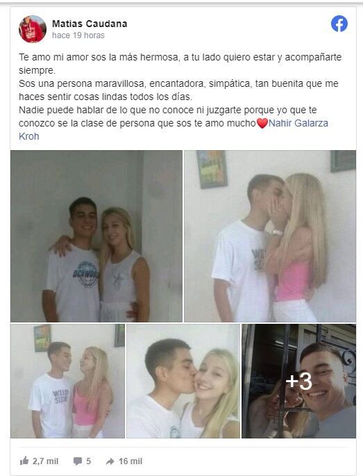 Matías Caudana le dedicó un posteo de amor a Nahir Galarza, la joven condenada por asesinar a su exnovio Fernando Pastorizzo - 