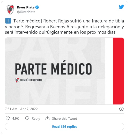 El parte médico oficial de River 