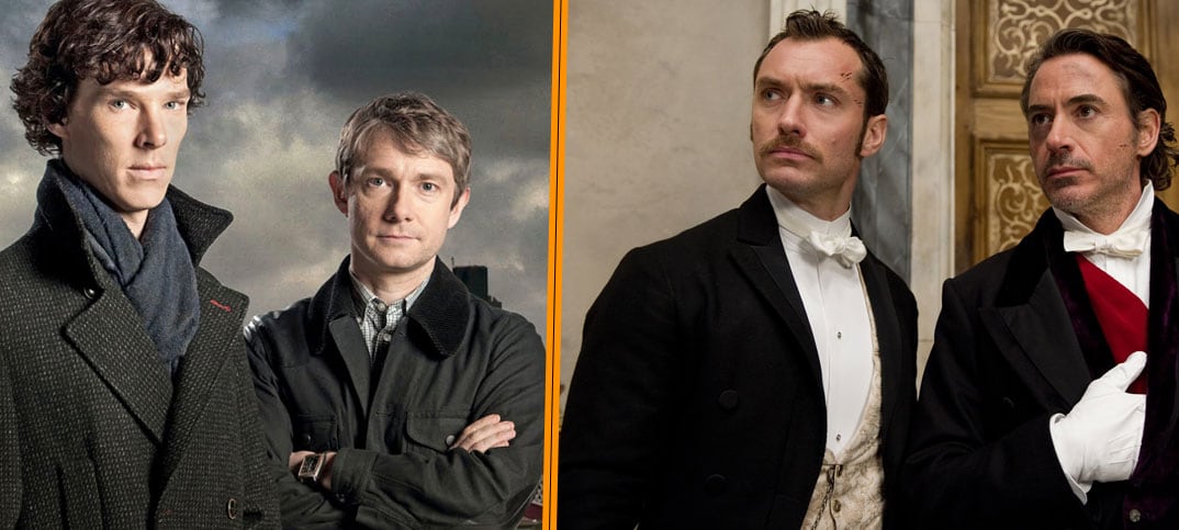 Benedict y Robert, los dos Sherlocks con sus respectivos Dr. Watson, interpretados por Martin Freeman y Jude Law