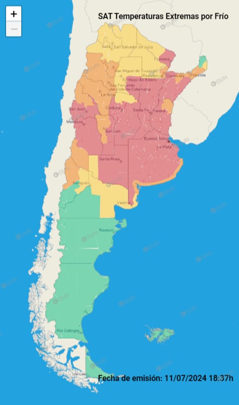 El Servicio Meteorológico Nacional emitió alertas tempranas por frío extremo en Mendoza.