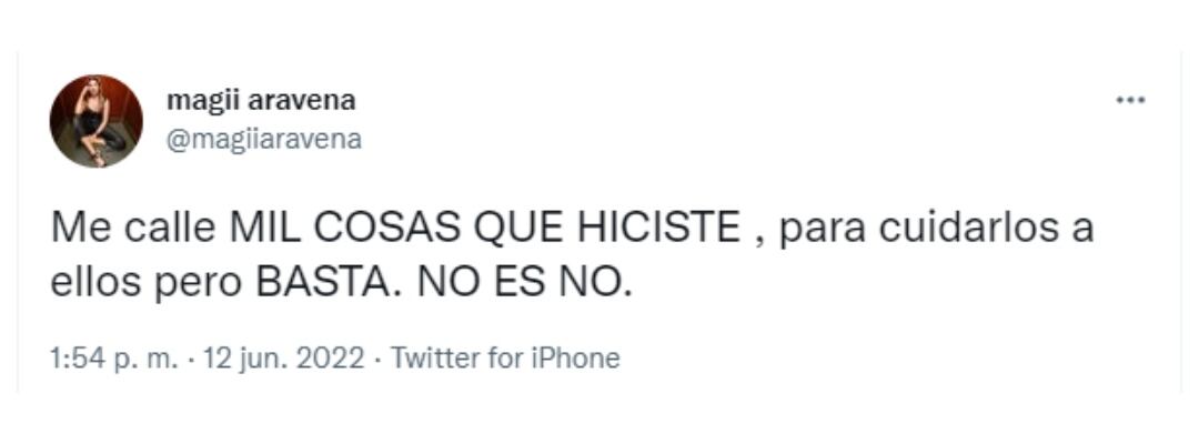 Agregó, en otro tweet: “Me callé MIL COSAS QUE HICISTE, para cuidarlos a ellos pero BASTA. NO ES NO”.