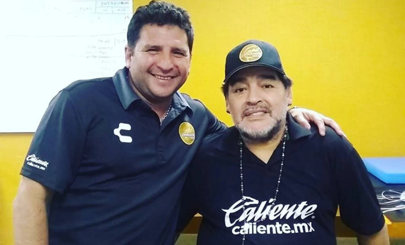 Dani López Maradona y Diego Maradona cuando Pelusa dirigía a Dorados de México.