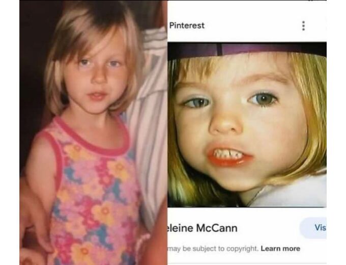 Una de las comparaciones que Wendell realizó en sus publicaciones de Instagram junto a la pequeña Madeleine McCann. Foto: @iammadeleinemcann / Instagram