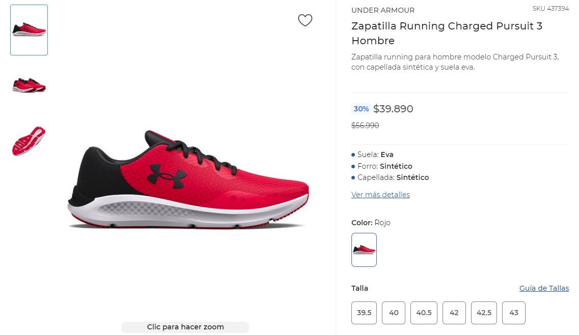 Zapatilla running Under Armour hombre (París)