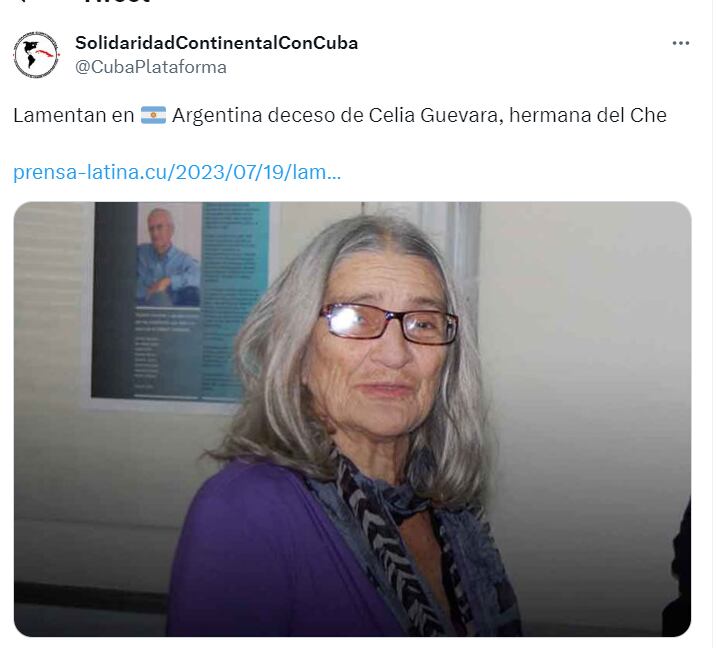 Falleció Celia Guevara de la Serna - Twitter