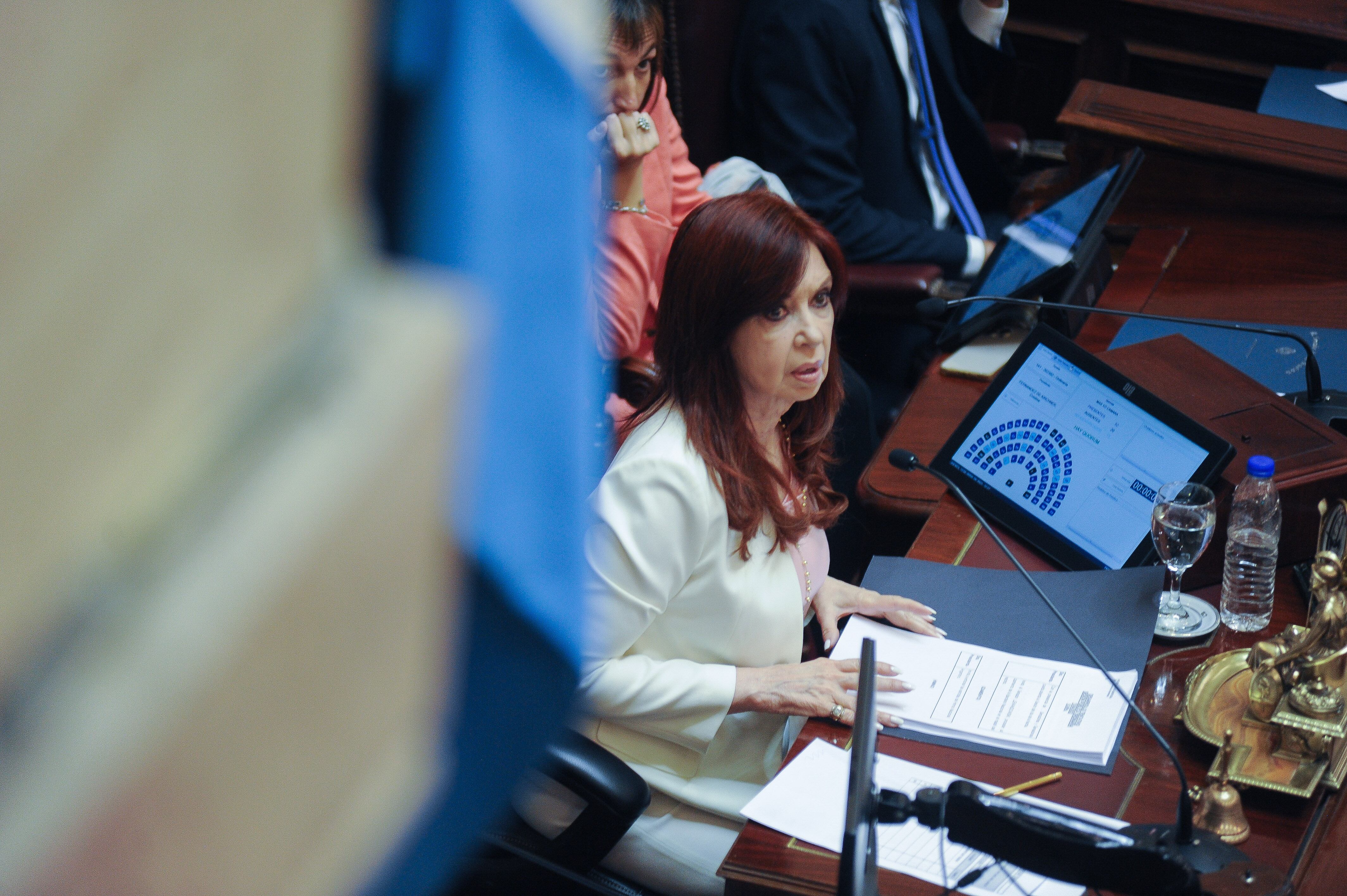 Cristina Fernández De Kirchner en el Senado de la nación durante una sesión / Foto Federico Lopez Claro