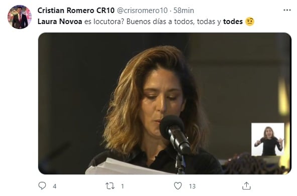 Laura Novoa dijo "todes" en el acto por los fallecidos del Covid-19 y estallaron las críticas - 