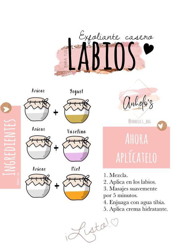 Algunas recetas para hacer tu propio exfoliante casero en cara para tus labios.