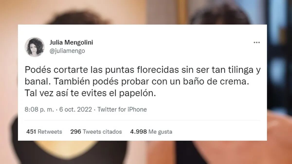 Julia Mengolini tuiteó contra Juana Viale