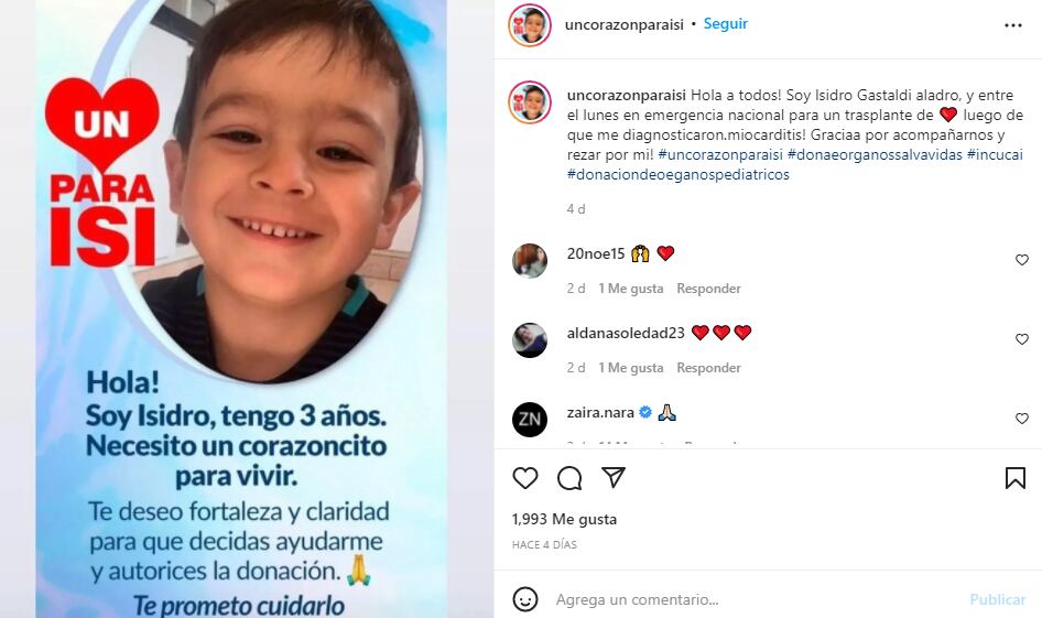 Isidro Gastaldi es un niño de solo tres años que necesita un trasplante de corazón.