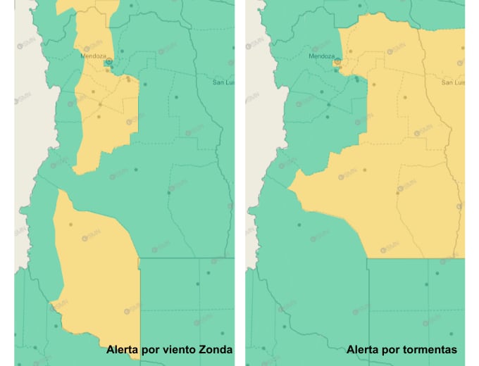 Mapa de alertas para el viernes 8 de marzo. Servicio Meteorológico Nacional