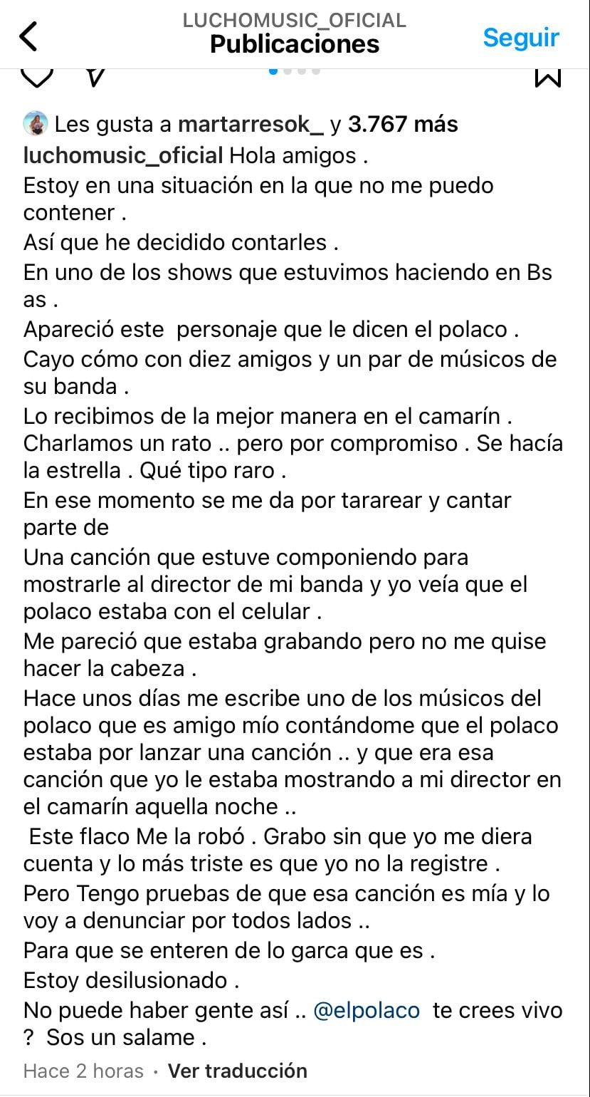 Guerra entre El Polaco y Lucho Castro, vocalista de Banda XXI. Captura de pantalla.