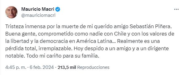 Líderes políticos y exfuncionarios lamentaron la muerte del ex presidente de Chile Sebastián Piñera - X