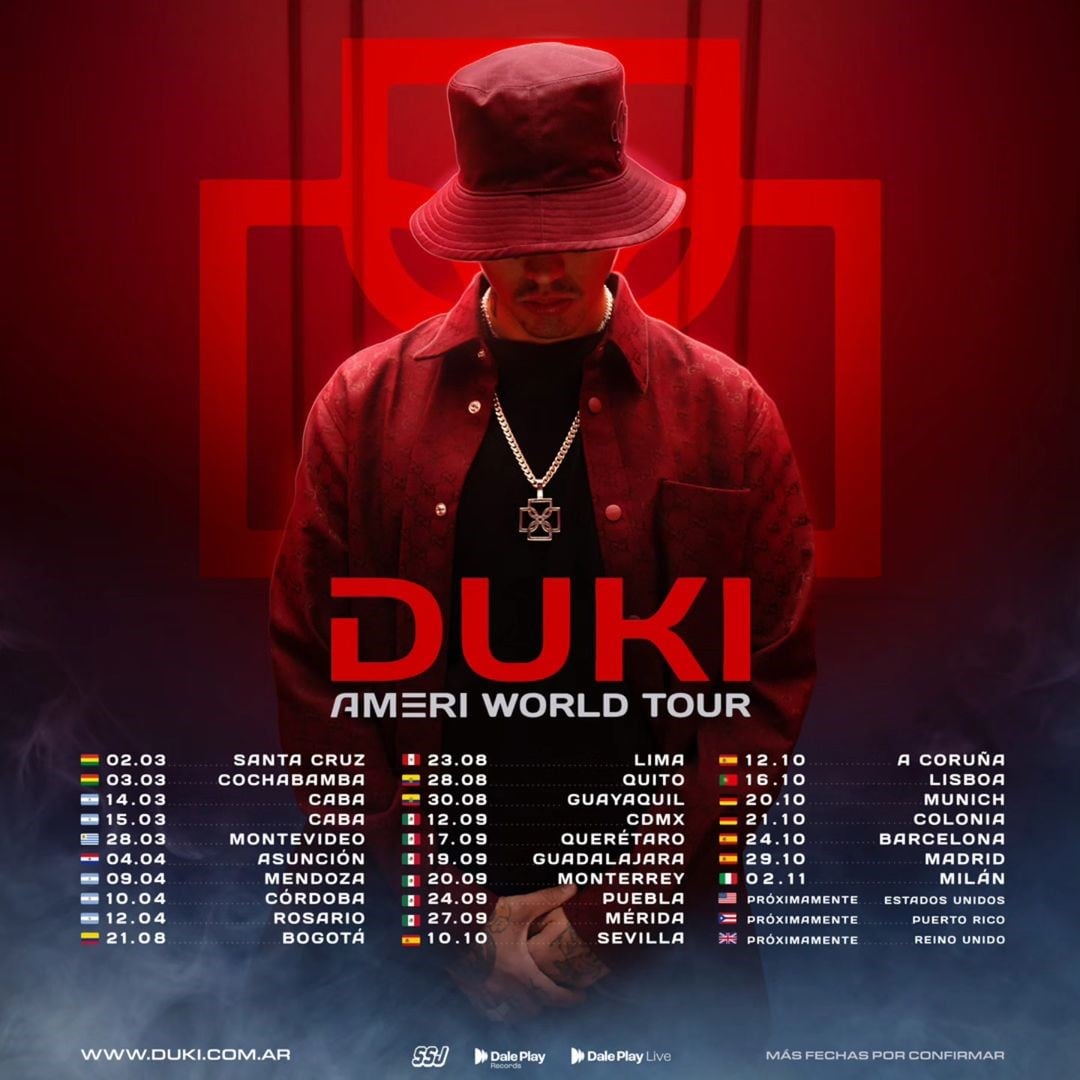 Las fechas y destinos de Duki en el "Ameri World Tour".